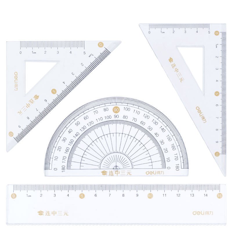 Deli Three-In Ruler Set, 4-Piece Drawing And Drafting Kit, for Postgraduate Entrance Exam, College Entrance Exam, Blessing Gift, High School Graduation Exam, Straight Ruler, Triangle Ruler, Protractor