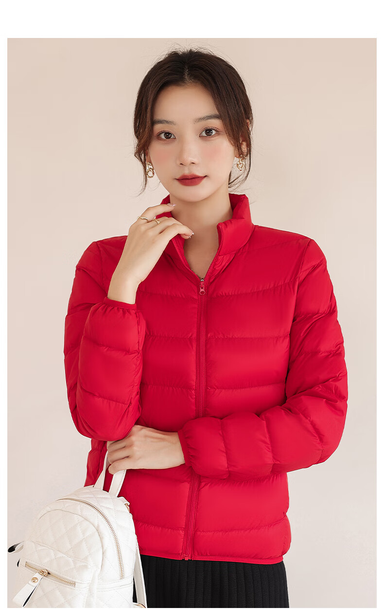 Jeanswest down Jacket for Women, Spring And Autumn Lightweight Down Coat, Short White Duck Down, Lightweight And Thin Outerwear, Women's Style in Bright Red, XL Size 28