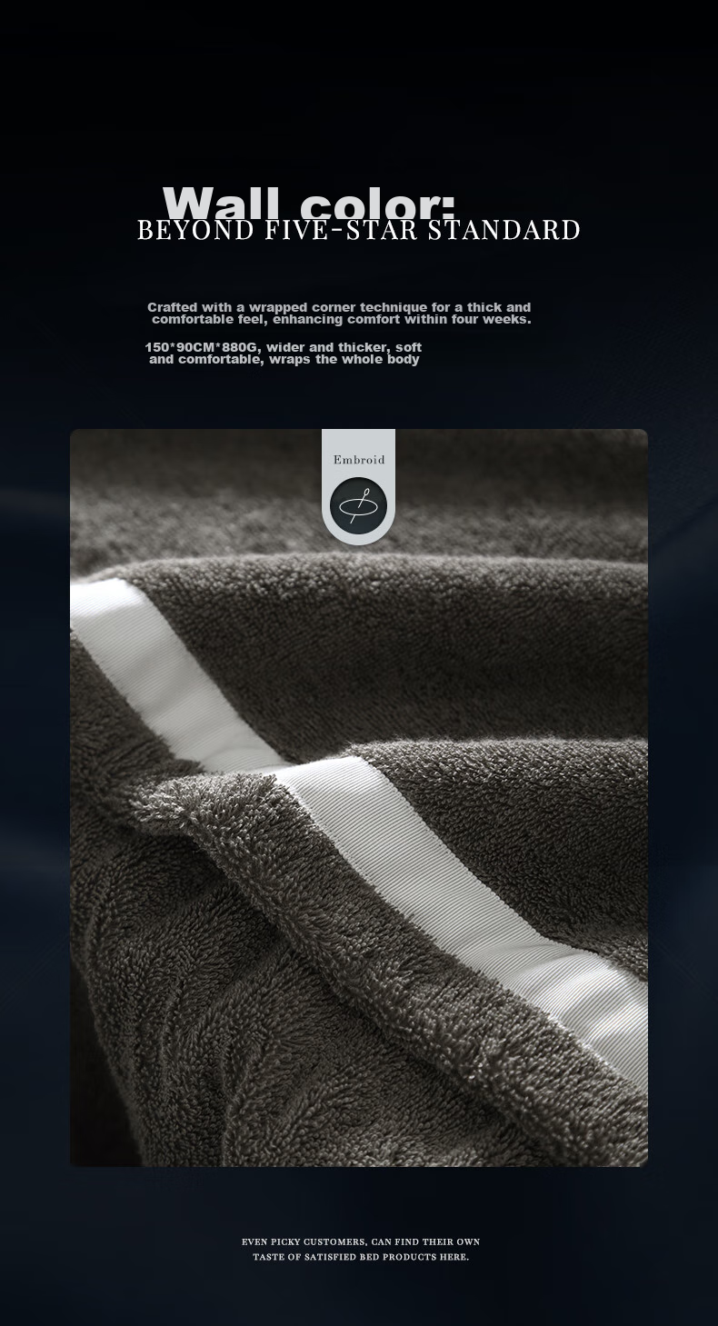 Canasin Five-Star Hotel Pure Cotton Bath Towel, Spliced Antibacterial Absorbent Thick SEK Certified Dark Gray 150*90cm Sports 6