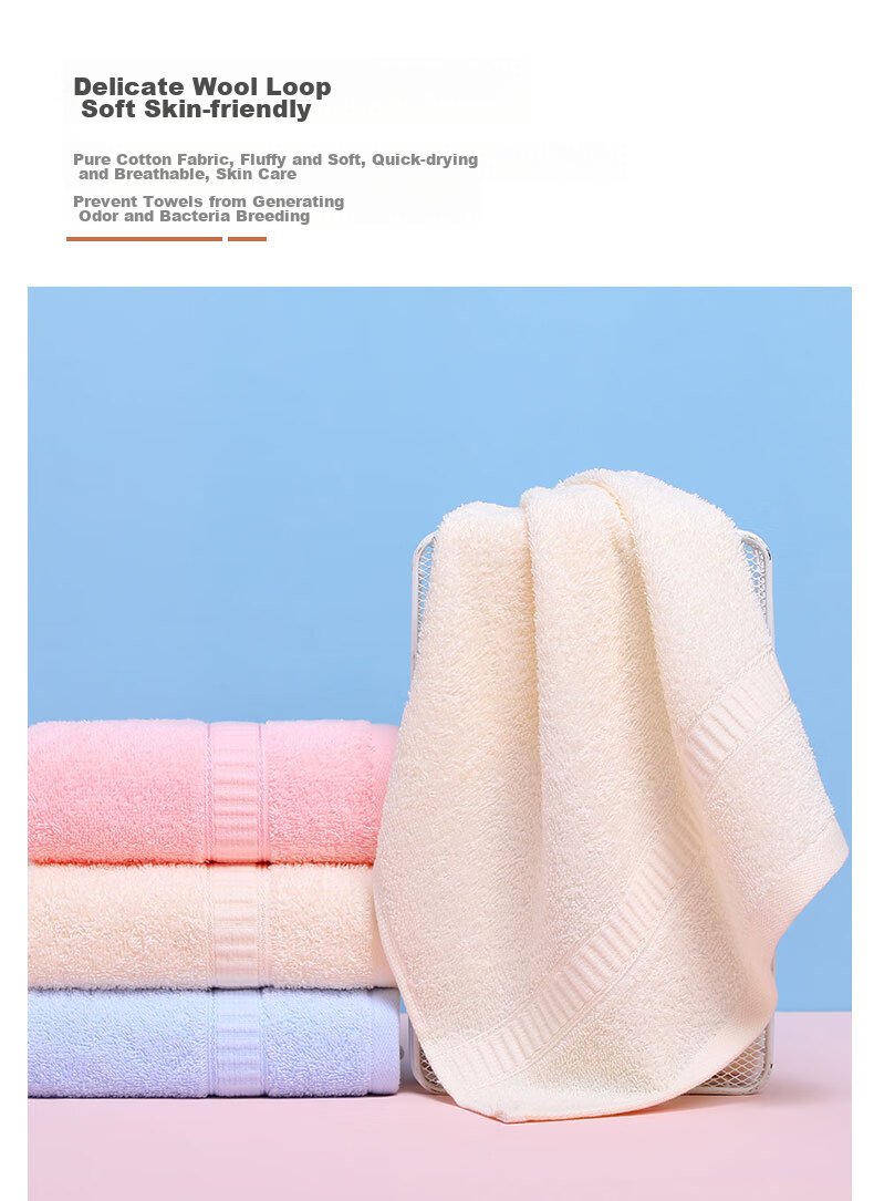 Grace Towel, 7A Antibacterial Class A Pure Cotton Highly Absorbent Men's And Women's Sports Face Towel, Blue/gray/beige, Pack of 3 5