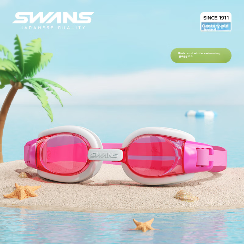 Детские очки для плавания SWANS SW29, импорт из Японии, водонепроницаемые, противотуманные, с высокой четкостью, большая оправа, для мальчиков и девочек, профессиональные, розово-белые