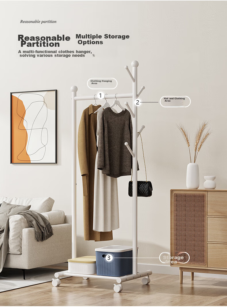 Yicainianhua Floor-Standing Clothes Drying Rack, Indoor Bedroom Simple Drying Pole, Coat And Hat Stand, Thickened Steel Pipe Drying Rack, 2166 5