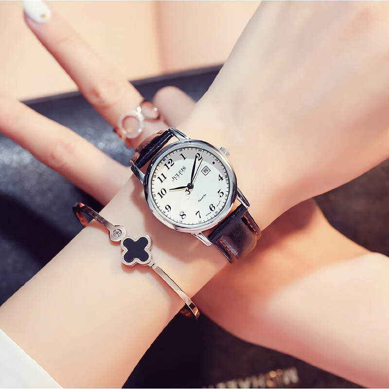 Julius Women's Watch, Korean Version, Fashionable British Retro Style with Calendar, Suitable for Exams And Students, Quartz Ladies' Watch, Black, JA-508LA