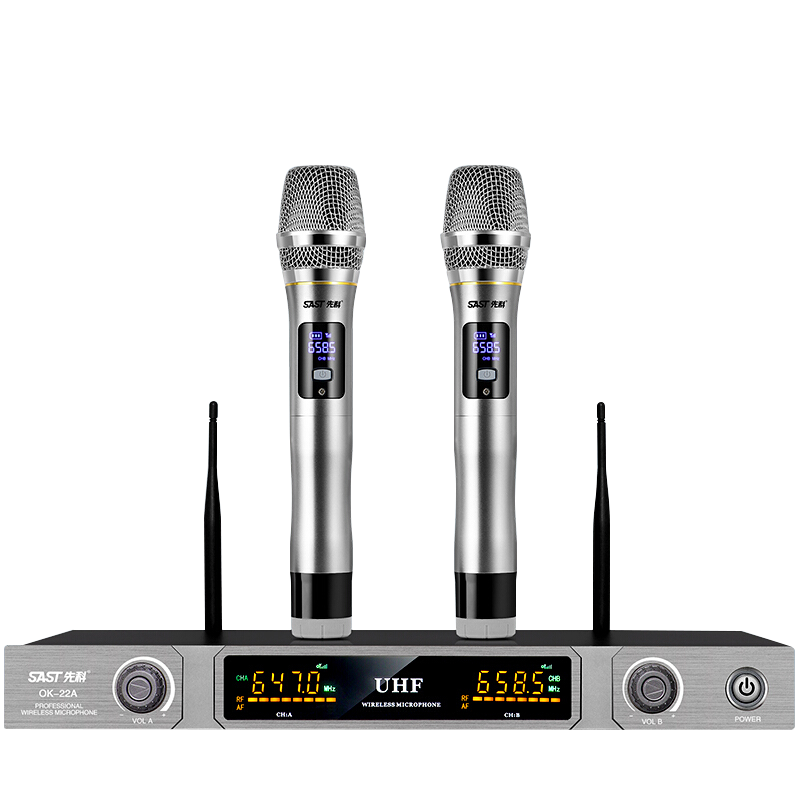 SAST OK-22 Wireless Microphone System, Dual Channel UHF Adjustable Frequency, Professional Karaoke Microphone, Home KTV Singing, Conference Hostage, Professional Microphone