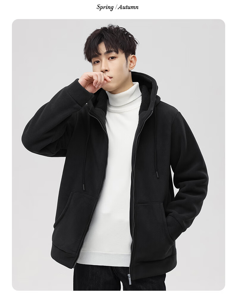 MiiOW Fleece Jacket for Men, Autumn And Winter New Trendy Versatile Outdoor Fleece-Lined Warm Casual Jacket Menswear 1
