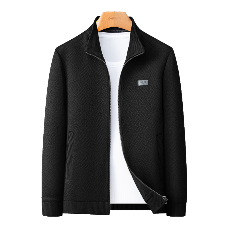 Aidengbao [Same As in Mall], Edenbo Casual Knit Jacket Stand Collar Business Coat, Black, 195/108A(5XL)