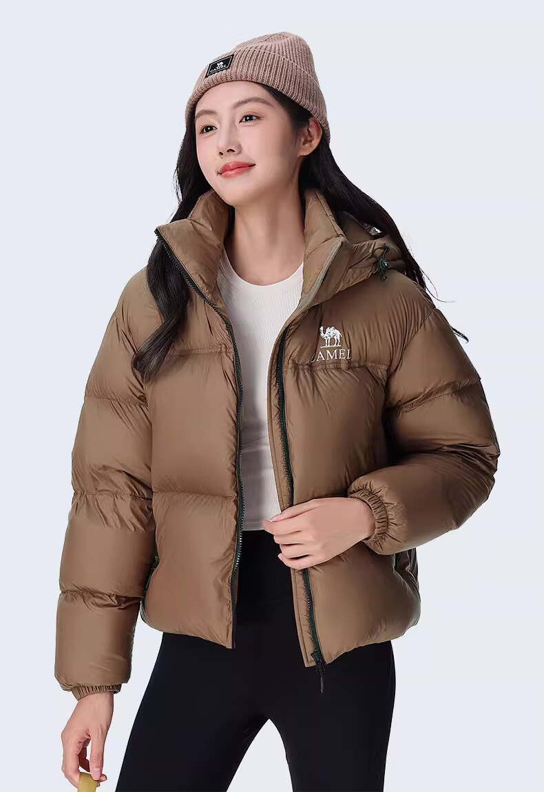 CAMEL [Black Diamond Series] Women's Short Outdoor down Jacket, Ladies' Thickened Warm Hooded Puffer down Coat 25