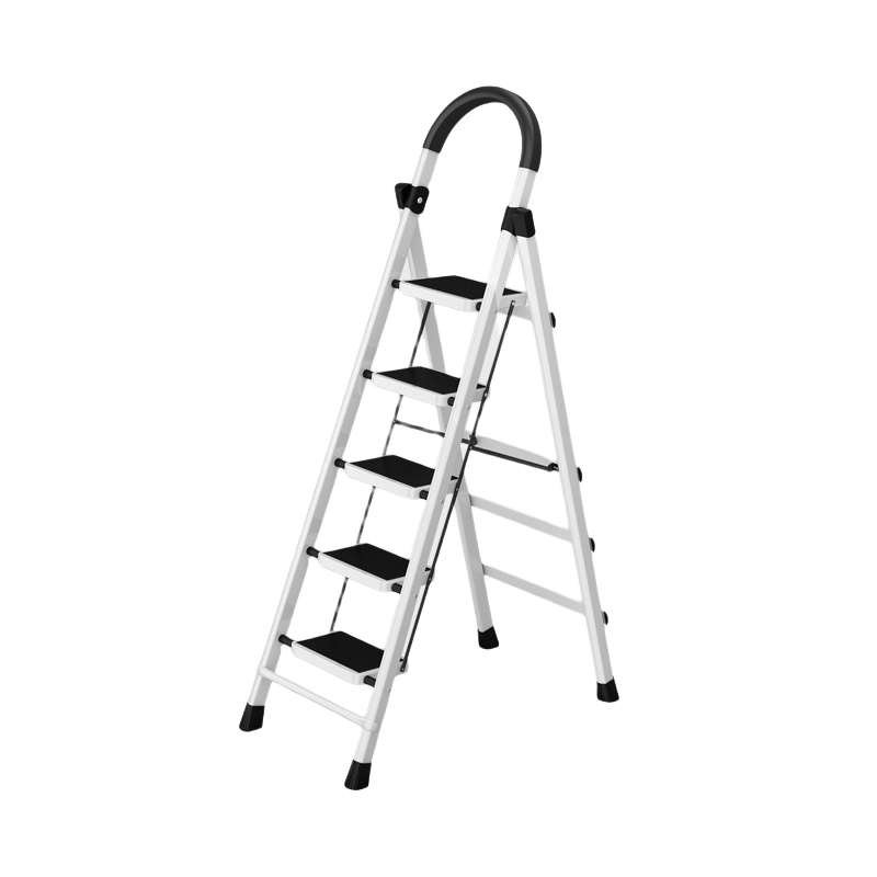 AOZHI Folding Ladder for Home Use, Thickened Steel Tube, Thickened Steps, A-Frame Ladder, Engineering Ladder, White Five-Step Ladder