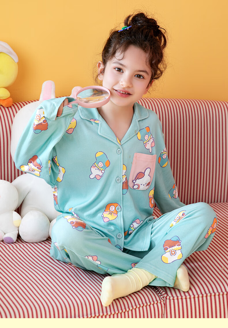 Fenteng Children's Pajamas for Girls, Early Spring Pure Cotton Brown Bear Cony Rabbit IP, Big Kids' Loungewear Q9FJ257390083 10