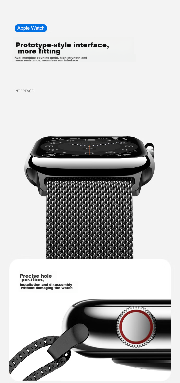 MSSM Compatible Apple Watch Band, Milanese Loop for IWatch Ultra 4/S12/11/10/9/Se3, Metal Magnetic Clasp, Graphite Color, 38-42 9