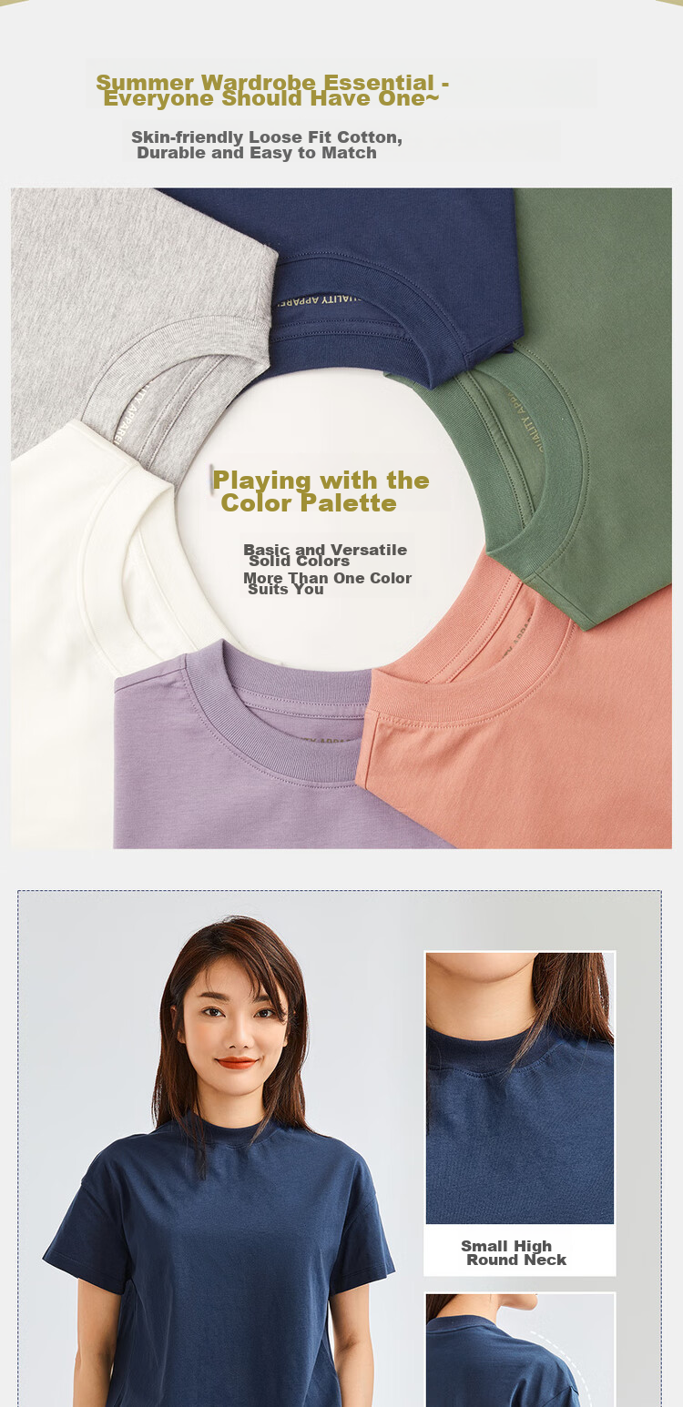 Giordano Women's T-Shirt, Pure Cotton, Skin-Friendly, Elegant Blouse, Comfortable Loose-Fitting Turtleneck Top, Short Sleeve, 05322396 4