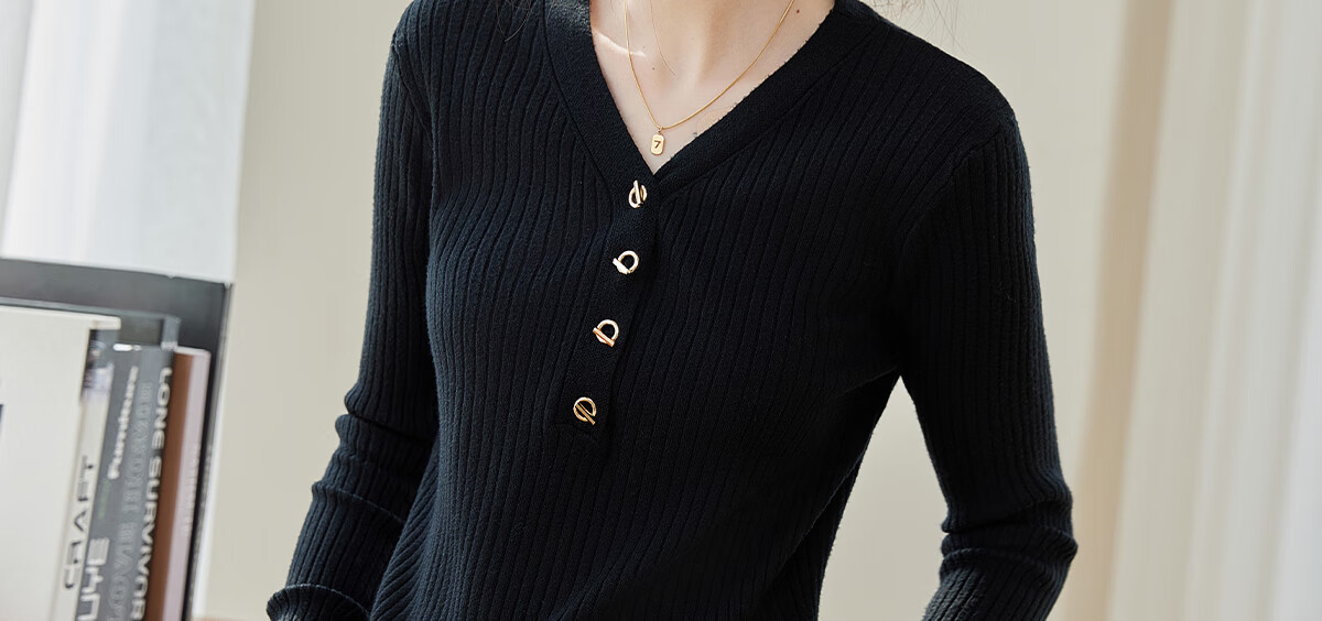 PinCai V-Neck Solid Color Soft Knit Slim Fit Sweater for Women P13QZ3088 15