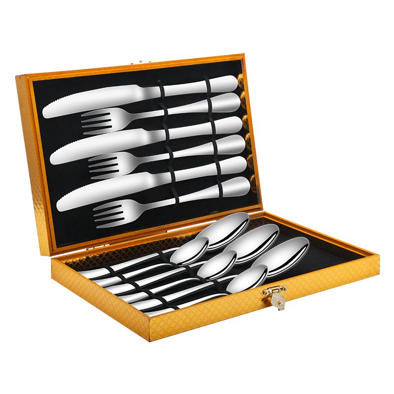 Guangyi Stainless Steel Western Steak Cutlery Set with Knife, Fork And Spoon - 12 Pieces, Three-Person Gold Gift Box High-End GY7565