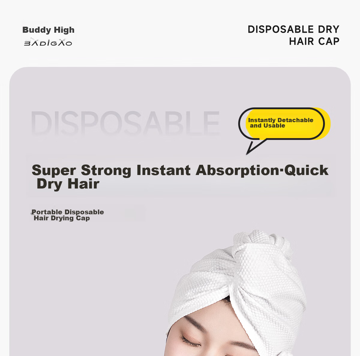 BADIGAO Disposable Hair Towel for Women, Super Absorbent Quick-Drying Hair Wrap, Portable Shampoo Towel, Thick Head Wrap, Shower Cap 1
