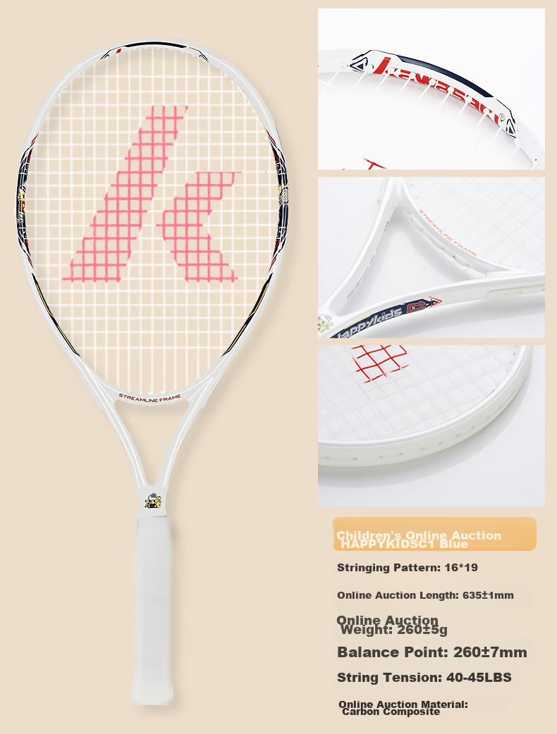 KAWASAKI Children's Tennis Racket, Youth Beginner Carbon Fiber Tennis Racket, Single Racket C3 (Pre-Strung), Blue, for Ages 5-7, 21 Inches 12