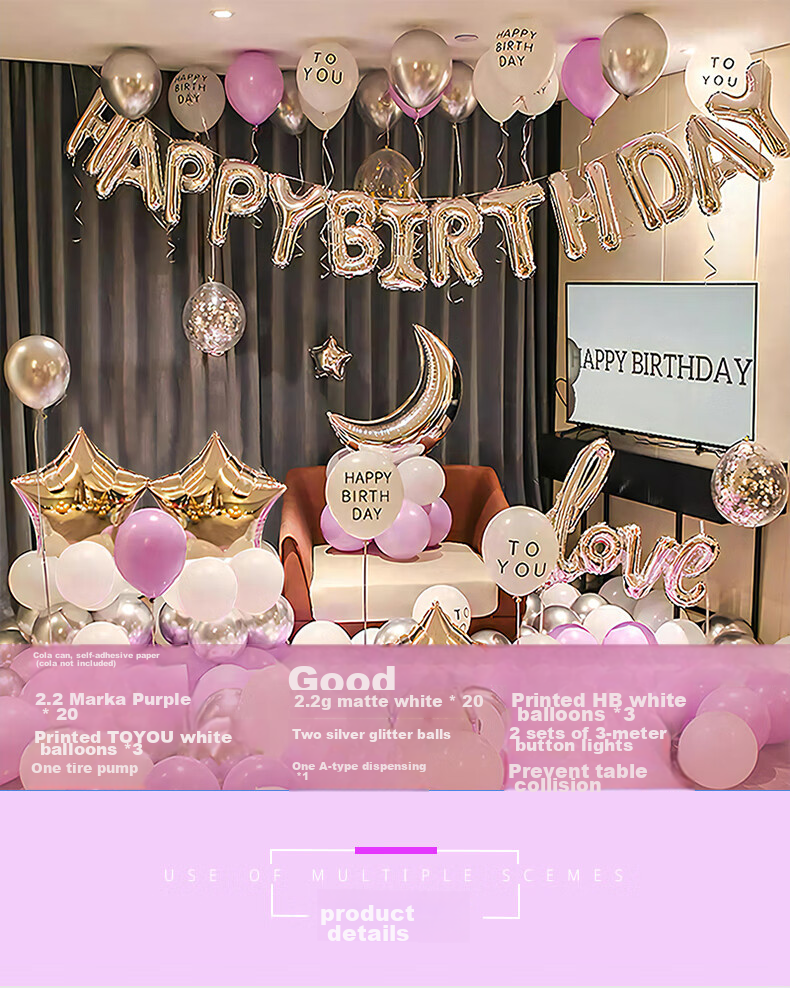 Duomeiyi Birthday Scene Decoration, Birthday Decorations for Boys And Girls, Happy Birthday Aluminum Foil Balloons, Purple Set 3