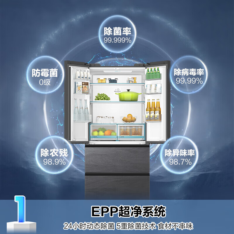 海尔（Haier）冰箱483升和景594mm超薄零嵌式法式多门四开门EPP超净除菌干湿分储一级能效家用智能冰箱 483升+EPP超净系统+594mm超薄+智能互联