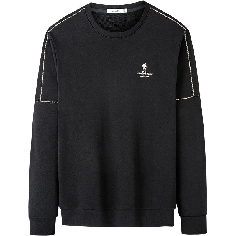 DANCING WOLVES [Pure Cotton Upgrade], Autumn And Winter Design-Inspired Patchwork Soft Men's Sweatshirt, 001 Black, Size 180