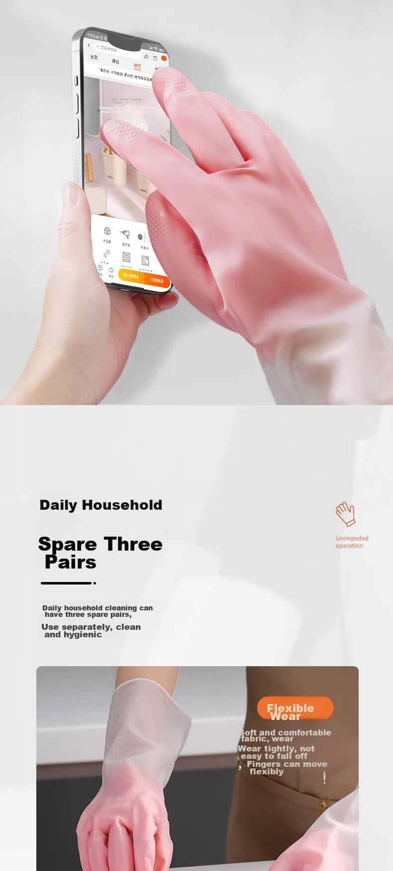Guangduola Extended Nitrile Household Dishwashing Gloves Waterproof Anti-Slip Kitchen Cleaning Gloves 2 Pairs 10