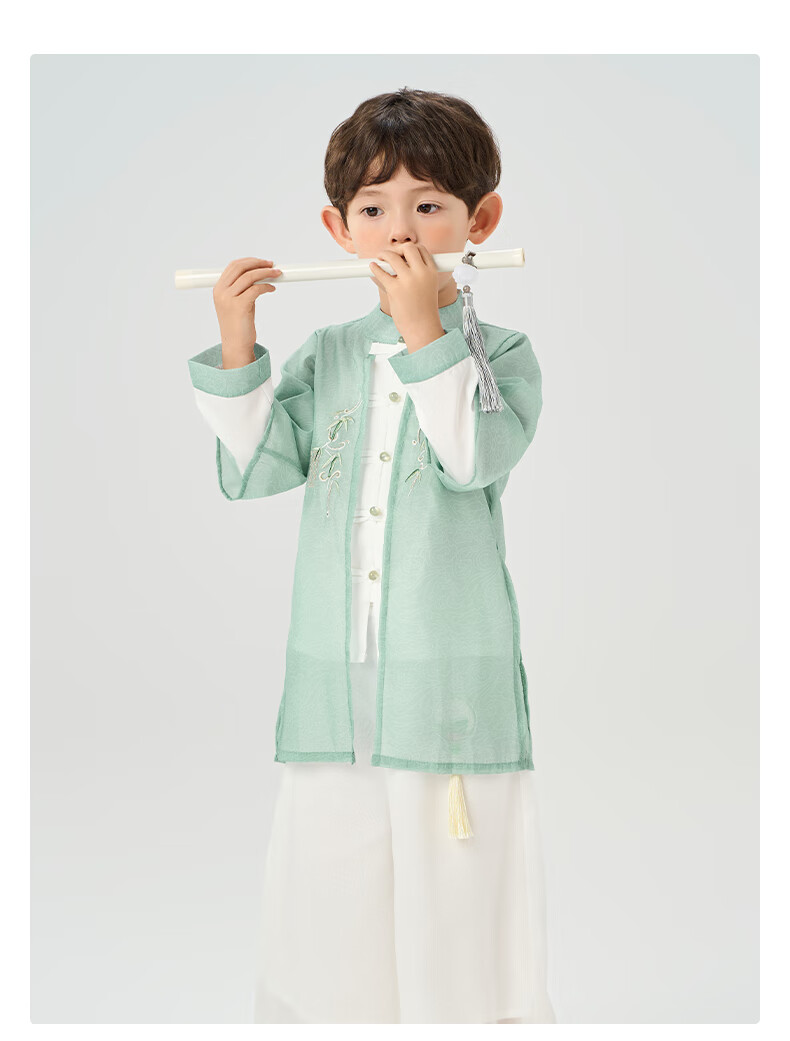 Luomeng Children's Hanfu Boys' New Chinese-Style Tang Suit Traditional Costume Set Performance Outfit Green 140 10