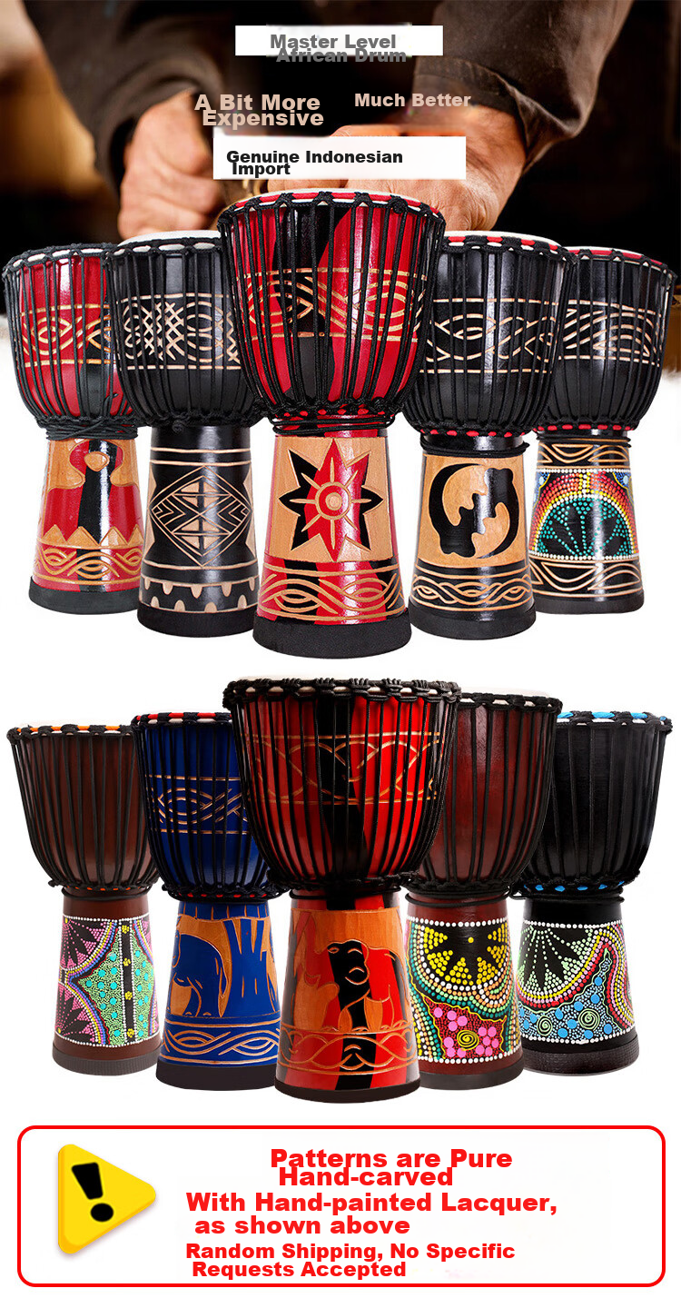 MOSEN 10-Inch Painted African Drum, Pure Sheepskin Indonesian Solid Wood Peach Core Advanced Hand Drum, No Tuning Required, Random Color 6