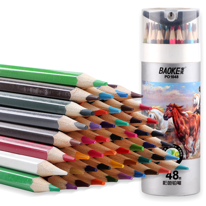 BAOKE PO1048 Oil-Based Colored Pencils Hexagonal Wooden Pencils Clear Colors Drawing Colored Pencils 48 Colors in Tube