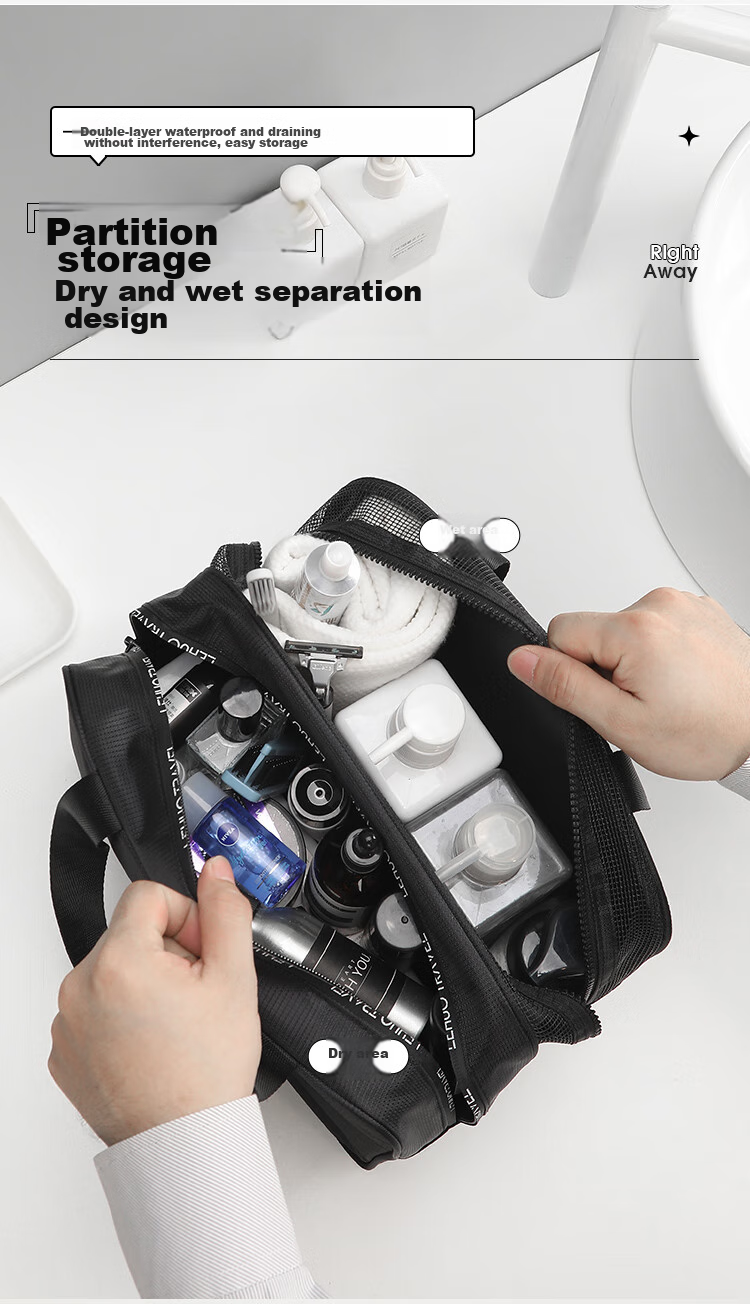 Lehuolvxing Large Capacity Toiletry Bag for Men, Travel Makeup Organizer, Waterproof Dry-Wet Separation Shower Caddy 4