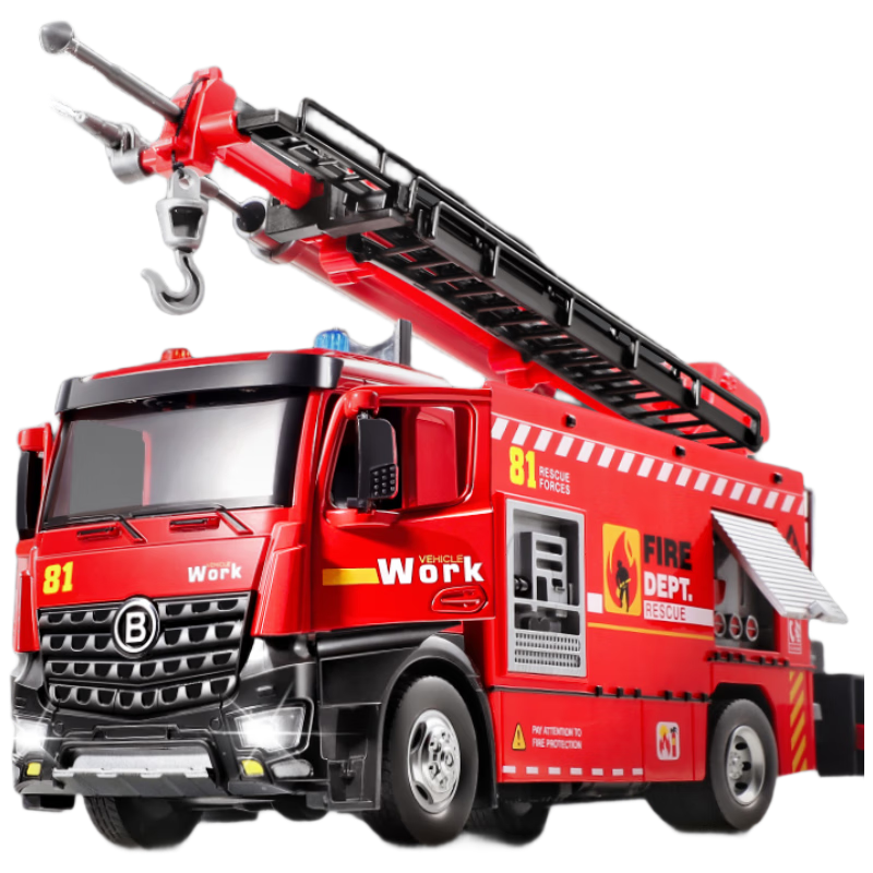 Mabaozibao Cloud Ladder Fire Truck Toy Model, Alloy Simulation, High-Quality Children's Oversized Crane, for Boys Aged 3-6, 2 Construction Vehicles