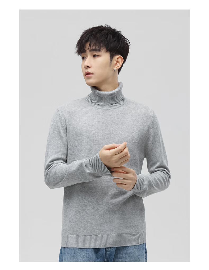 Jeanswest Men's Autumn Winter Fleece Lined Thickened Casual Turtleneck Warm Base Layer Simple Knit Sweater 6