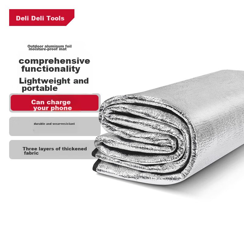 Deli Moisture-Proof Mat, Outdoor Park Picnic Waterproof Moisture-Proof Heat Insulation Tent Mat, Lightweight Portable Picnic Mat with Double-Sided Aluminum Film