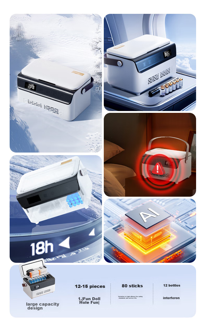 MENGXUAN Insulin Refrigerator Box, Portable Mini Fridge, Rechargeable Personal Cooling, Interferon Growth Hormone Outdoor Cooler 12