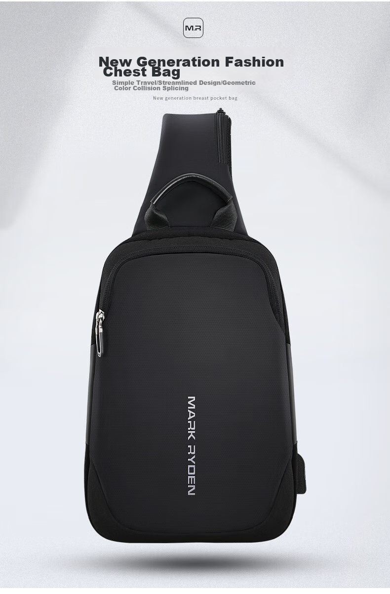 MARK RYDEN Chest Bag, Men's Crossbody Bag, Sports Trendy Shoulder Bag, Small Backpack, 9.7-Inch IPad Bag, MR7056, Elegant Black 3