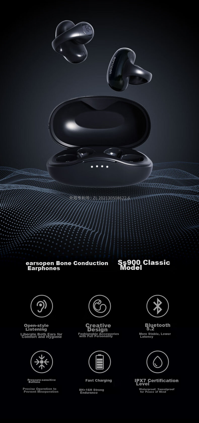 Guling EO SS900 Professional Bone Conduction Bluetooth Headphones, Clip-On Style, Sold by JD, Sports Running Open-Style Non-In Clip-On White 2