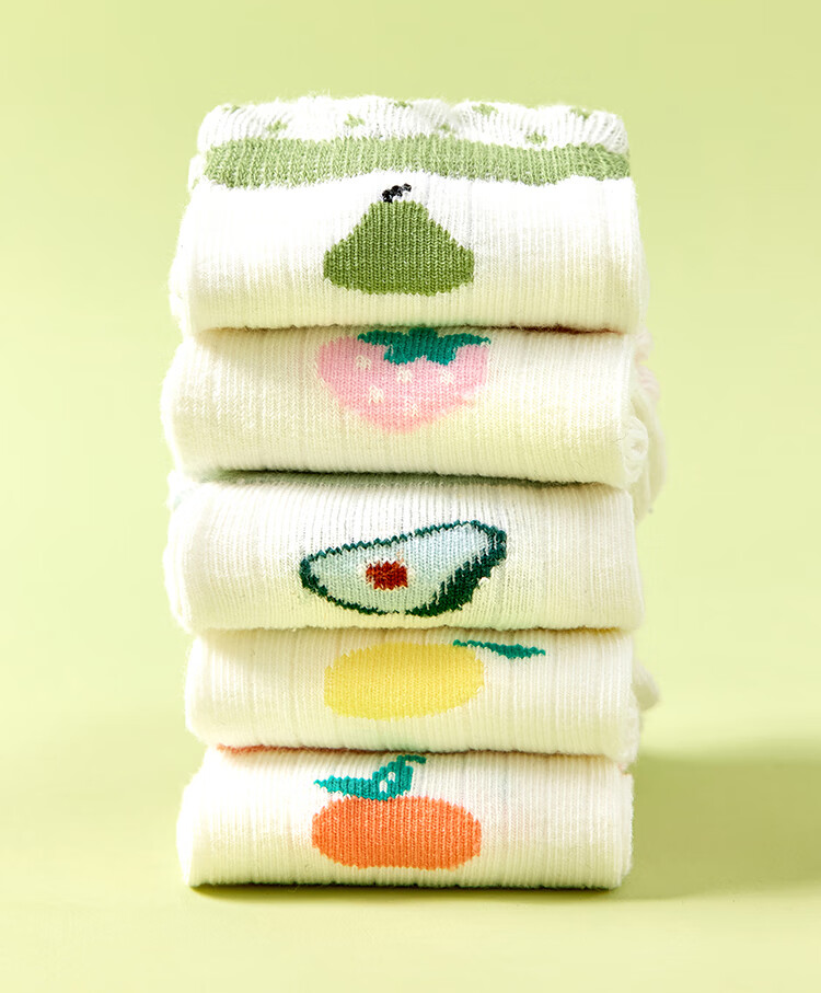 LangSha Children's Socks Girls Cotton Socks for Older Kids Summer Thin Baby Mesh Socks 5 Pairs Girls Fruit Socks Size L 7