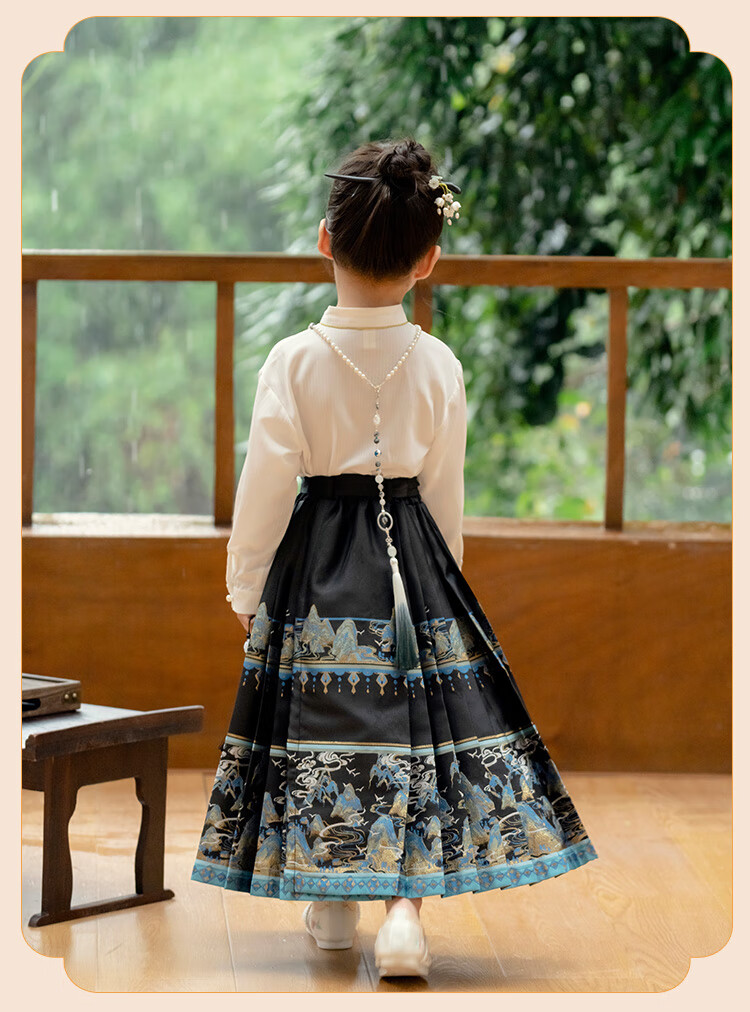 Menghu Jiangshan Hanfu Girls' Spring And Autumn Ancient Costume Children's Chinese Style Boys' Ming Dynasty Horse-Face Skirt Set Black Skirt Size 90 21