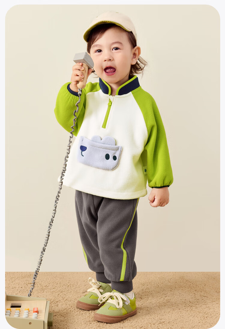 Minibala [Clean Electric Fleece] Warm Anti-Static Fleece Sweatshirt And Pants for Boys And Girls, Cute Baby Hoodie And Long Pants 5