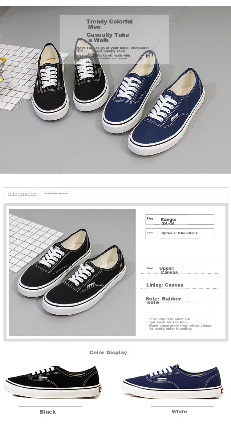 Warrior Women's Low-Top Canvas Shoes, Simple Versatile Casual Shoes, Couple's Fashionable Trendy Sneakers WXY-999 Black 37 1