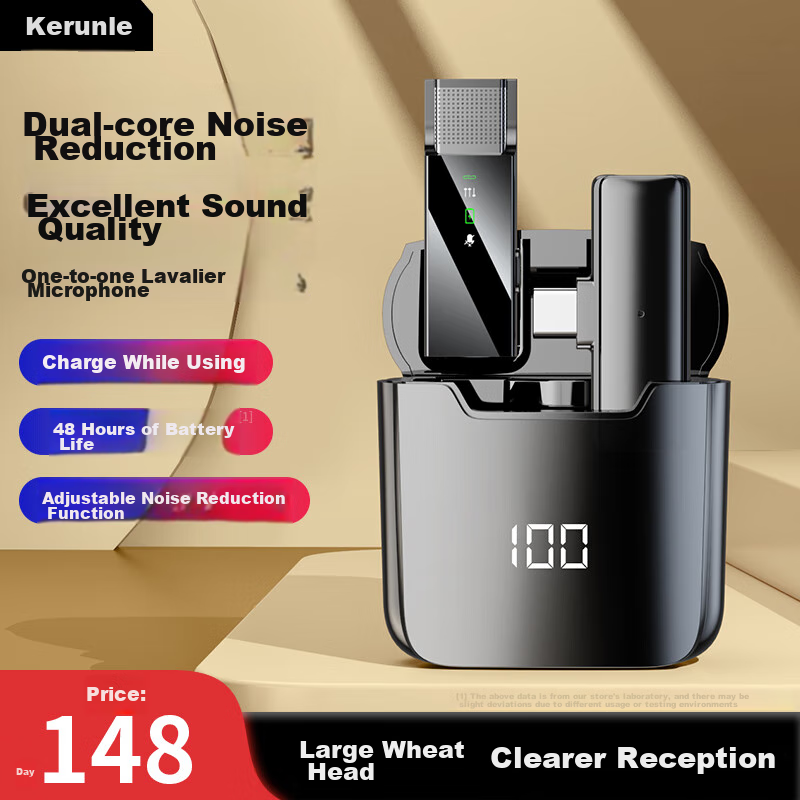 CRENOV Wireless Lavalier Microphone, Audio Recording Device for Live Streaming And Recording, Suitable for Mobile Phones, Computers, Cameras, TikTok, Outdoor Short Videos, Professional Noise Reduction Karaoke Microphone, One Transmitter And One Receiver with Storage
