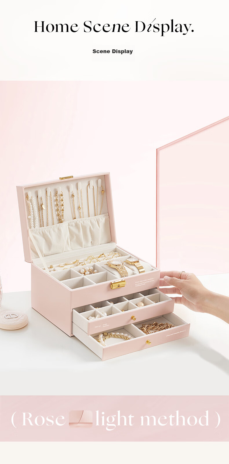 EACHY Three-Tier Lockable Jewelry Box for Gold Necklaces, Earrings, And High-End Exquisite Accessories Storage Box, Patchwork Color 16