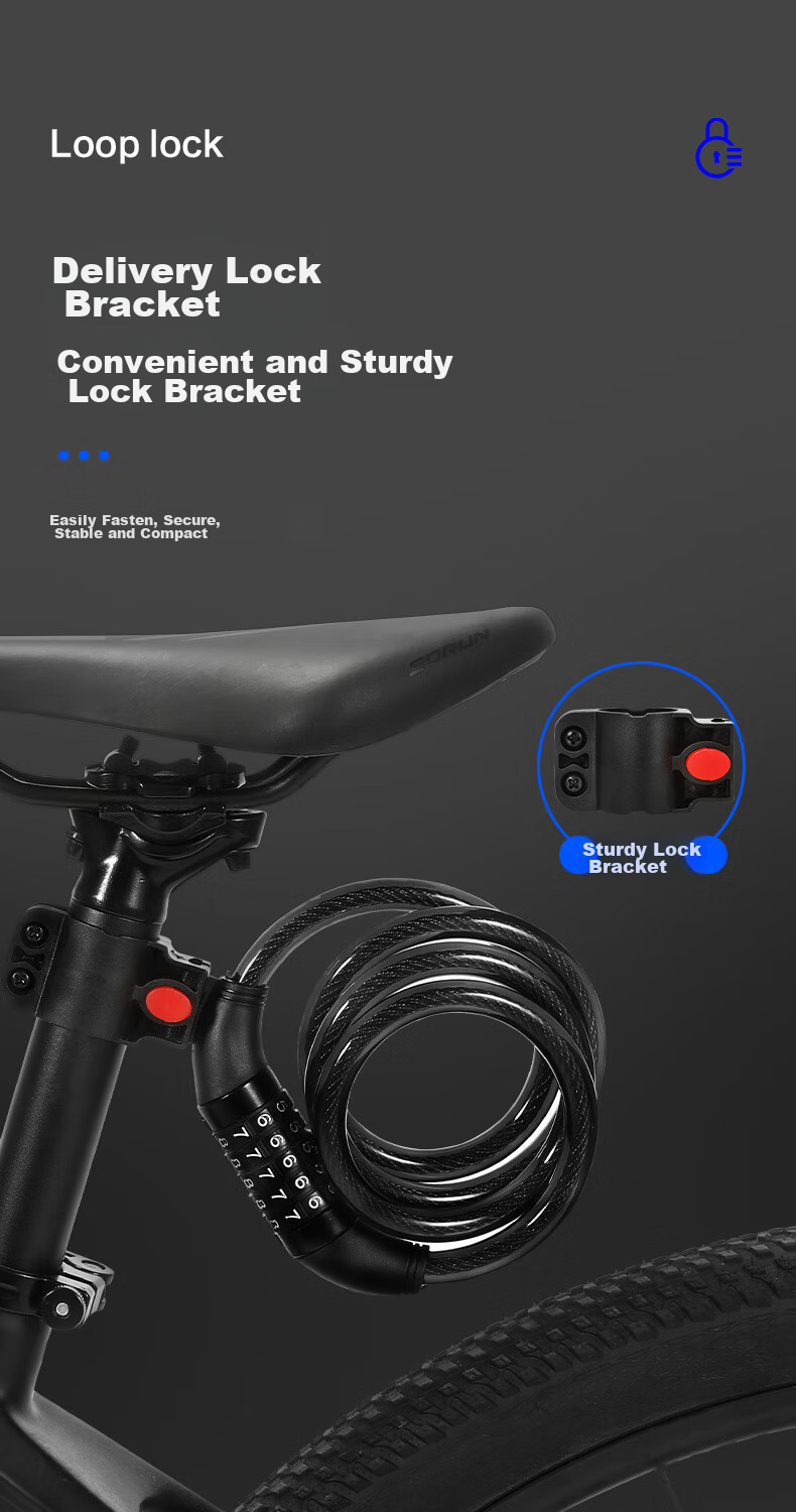Bicycle Lock, Anti-Theft Password Lock, Steel Wire Lock, Helmet Lock, Cycling Accessories, Portable 4-Digit Combination Lock, Ring Combination Lock - 1.2 Meters 2