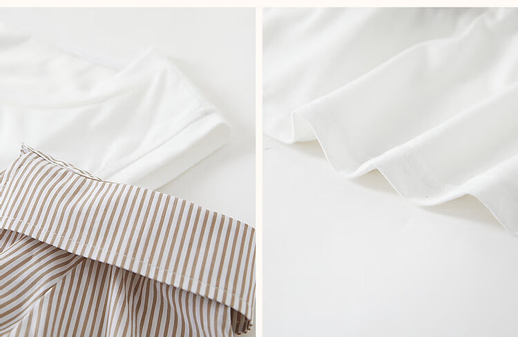 Dme Round Neck Cotton Faux Two-Piece Off-Shoulder Shirt, Plaid Patchwork Blouse, Women's Top, Off-White, M 11