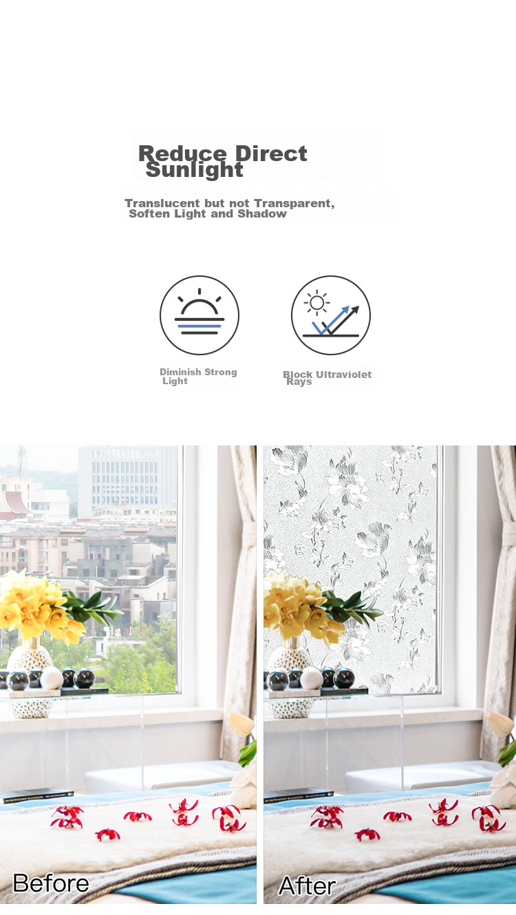 Quatrefoil Printed Glass Sticker, Static Cling for Doors, Windows, Bathroom And Shower, Window Decal, 90*200cm, Hibiscus Flower Patter 3