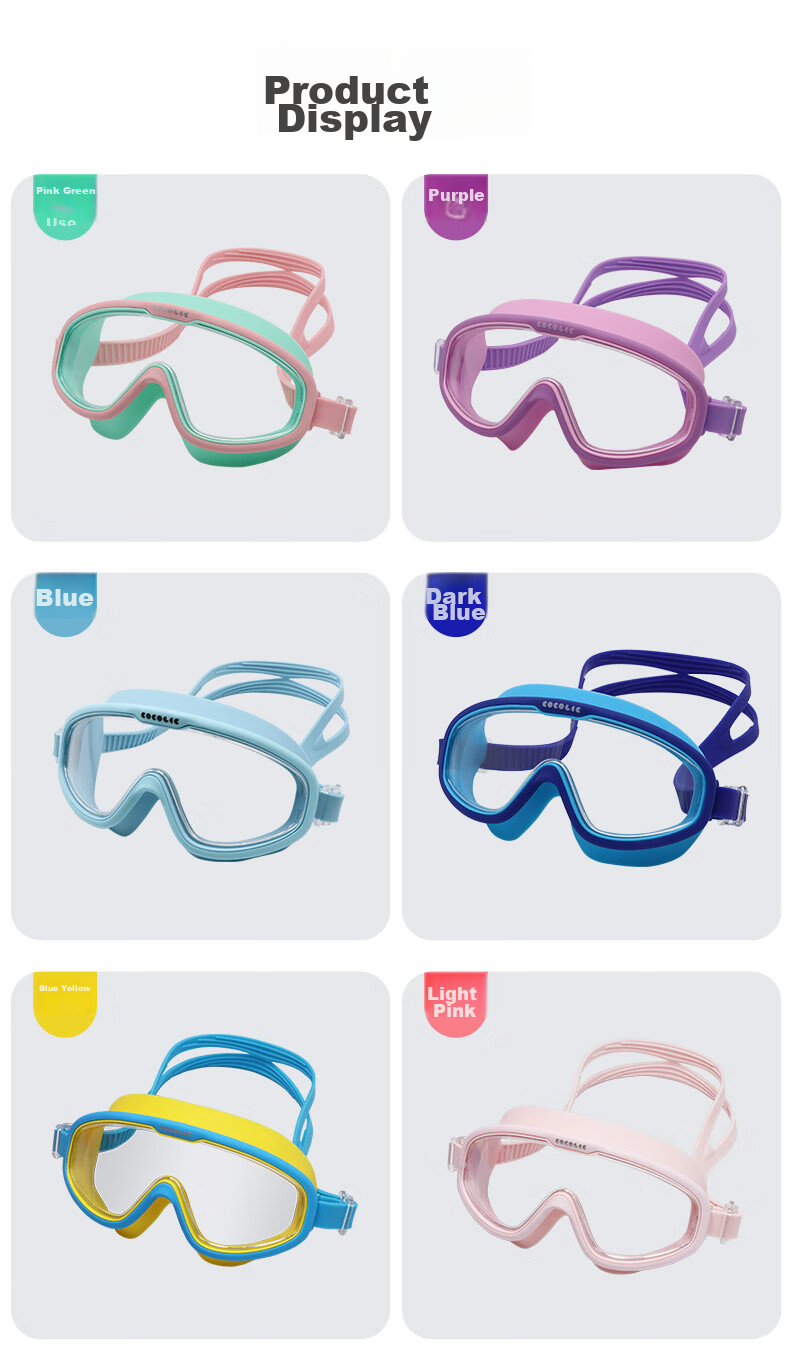 COCOLIC Children's Large Frame Swimming Goggles, Waterproof Anti-Fog HD Diving Equipment for Ages 3-12 CO-9100 PINK 7