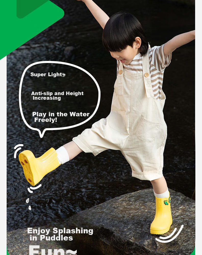 SHUKIKU Children's Rain Boots, Lightweight Non-Slip Rain Shoes for Boys And Girls, Kindergarten And Elementary School Students' Waterproof Shoes, Pudding Yellow, Size 32/210 2