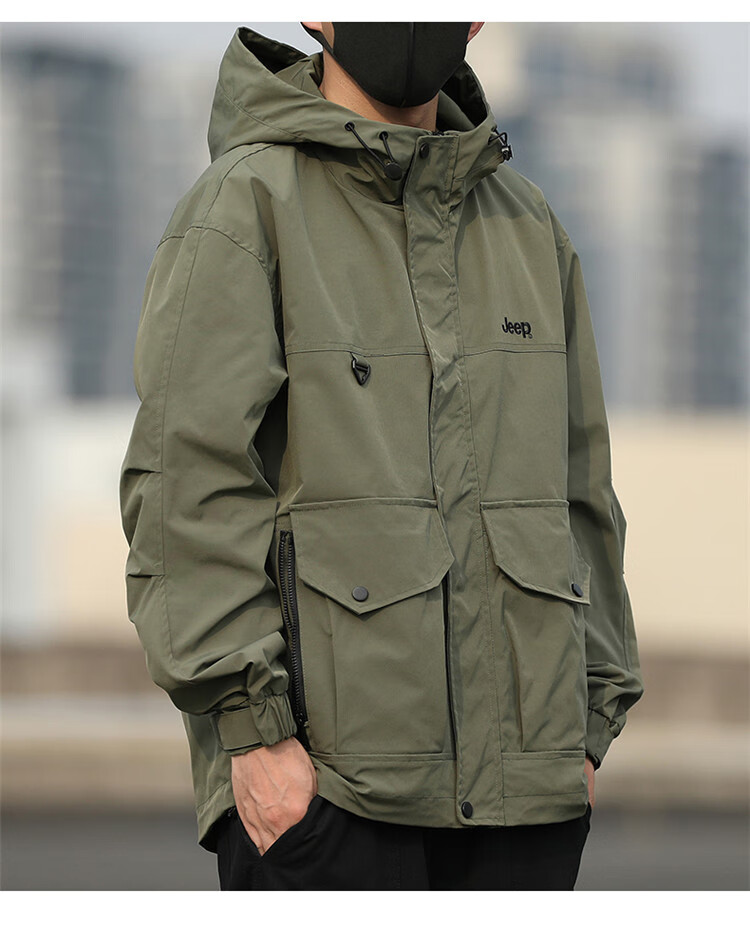 JEEP Men's Jacket, Spring And Autumn Outerwear, Trendy Casual Loose Workwear Clothing for Men, Black, Size M 2