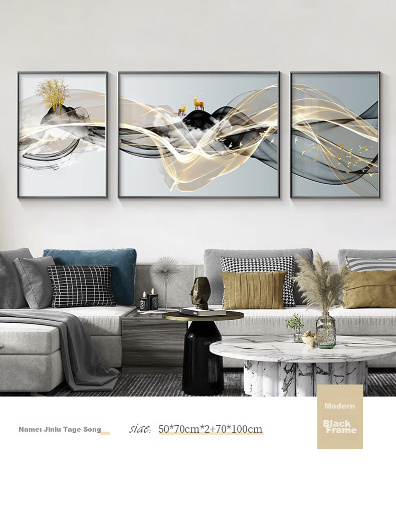 Jijianji Vintage Style Living Room Decorative Painting Sofa Background Wall Persimmon Auspicious Abstract Triptych Wall Art 11