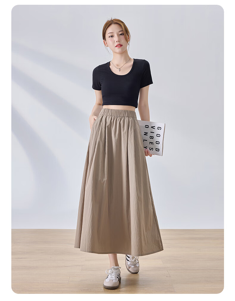 LangSha Women's Midi Skirt, High-Waisted A-Line Summer Dress, Loose Comfortable Breathable Textured Versatile Skirt 15