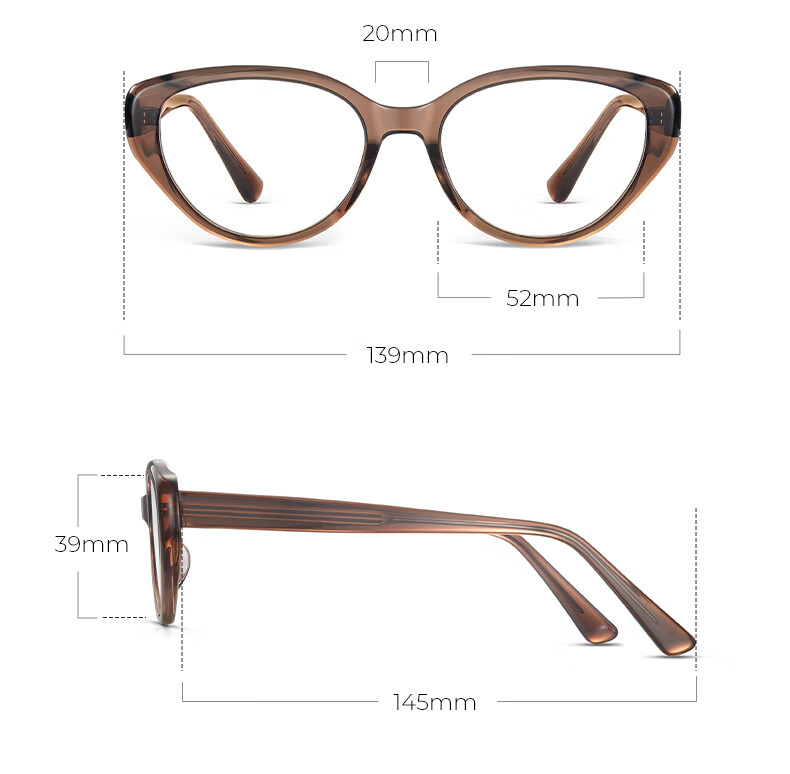 LOHO Cat Eye Glasses, Plain Cold Tea Frame, Myopia Sunglasses for Women, Anti-Blue Light, Can Be Fitted with Prescription Lenses 15