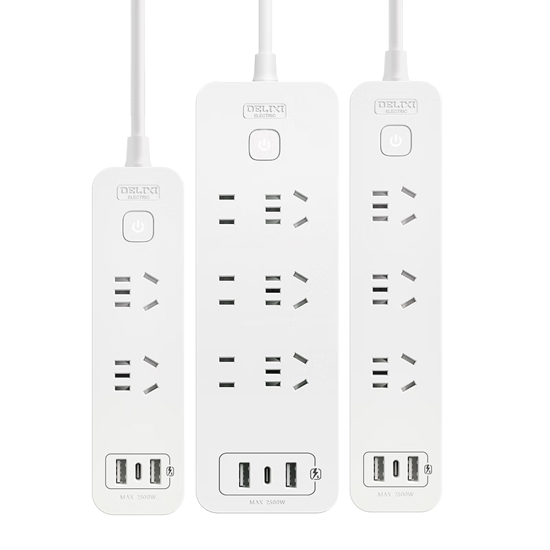 DELIXI 20W PD Fast Charging Socket/power Strip Type-C Port + USB Port + 2 Outlets, Total Length 1.8 Meters, Master Switch
