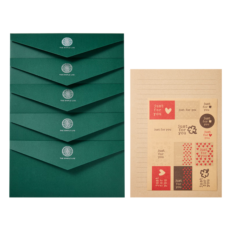 Kingdee Teacher's Day Gift Stationery, Morandi Green Envelope, Birthday Gift Card, Creative Greeting Card, Anniversary Confession Letter, 5 Envelopes, 5 Letter Sheets